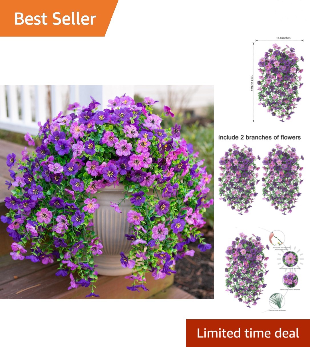 Lightweight Fake Hanging Flowers – 2Pcs Dark Purple Daisy with Eucalyptus Leaves