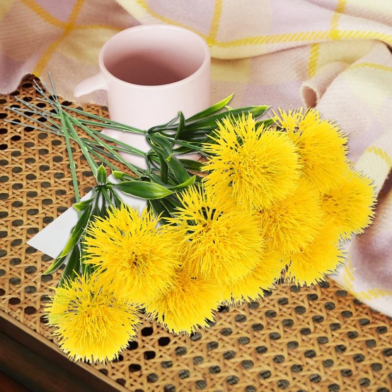 Faux Dandelion Artificial Flowers Bouquet Lifelike Yellow Simulation Dandelio…
