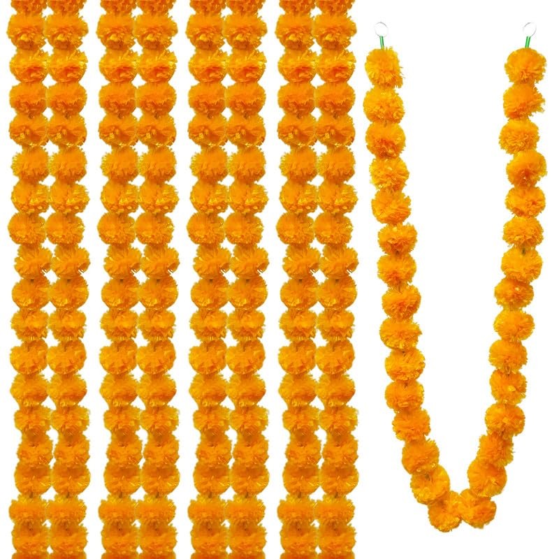 Artificial Marigold Garland, Golden Yellow 5 Feet Long Faux Flowers for Dia D…