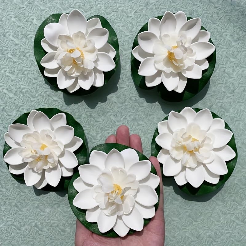 9pcs Artificial Floating Foam Lotus Flowers with Artificial Lotus Leaves, Lil…