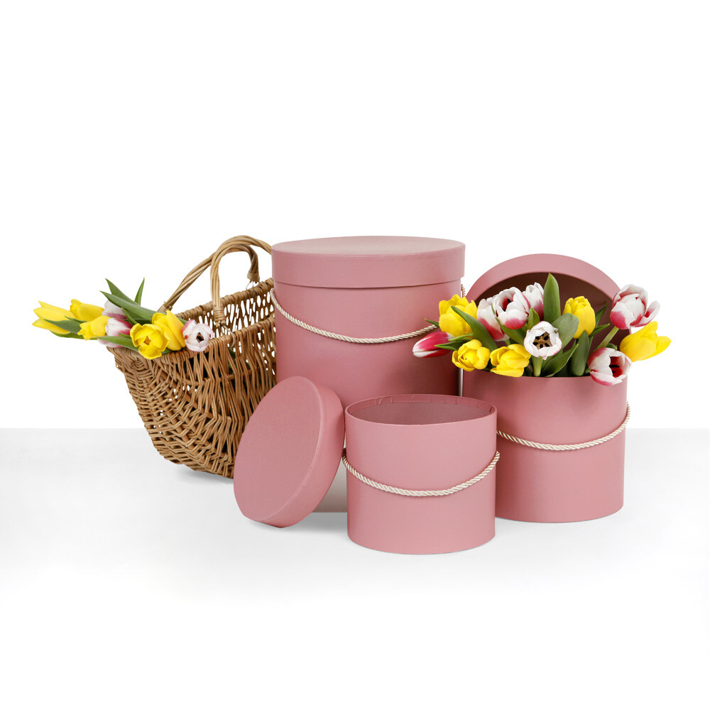 Premium Quality Round Flower Box, Floral Gift Box, Set of 3 pcs, with Lids
