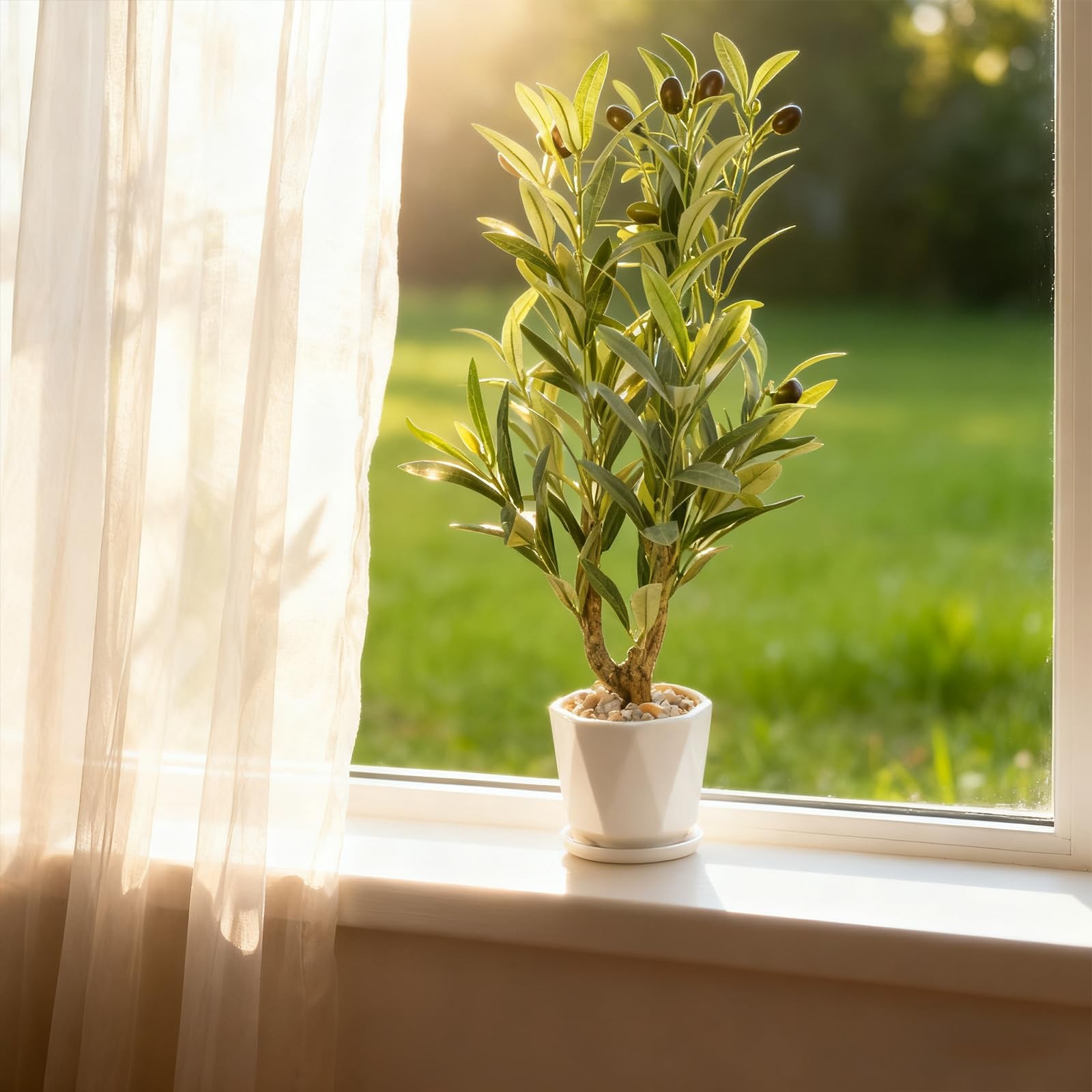 22″ Artificial Olive Tree with Ceramic Pot, Faux Green Potted Plants Indoor F…