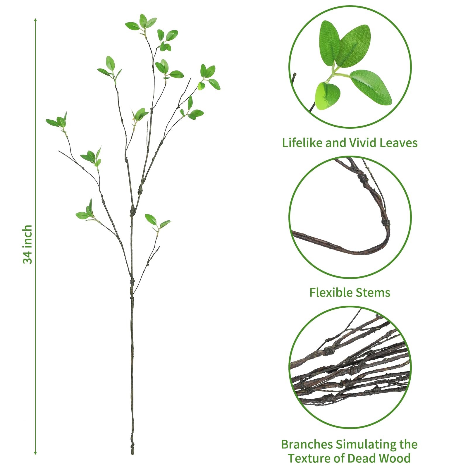 5Pcs Artificial Greenery Stems, 34″ Faux Ficus Leaves Branches Graceful Fake …