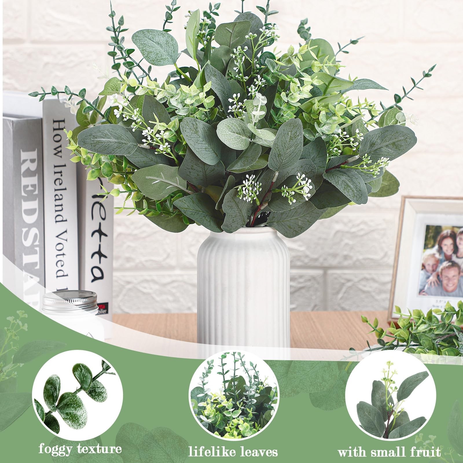 120 Pcs 6 Kinds Mixed Eucalyptus Leaves Stems Bulk Artificial Greenery Plants…