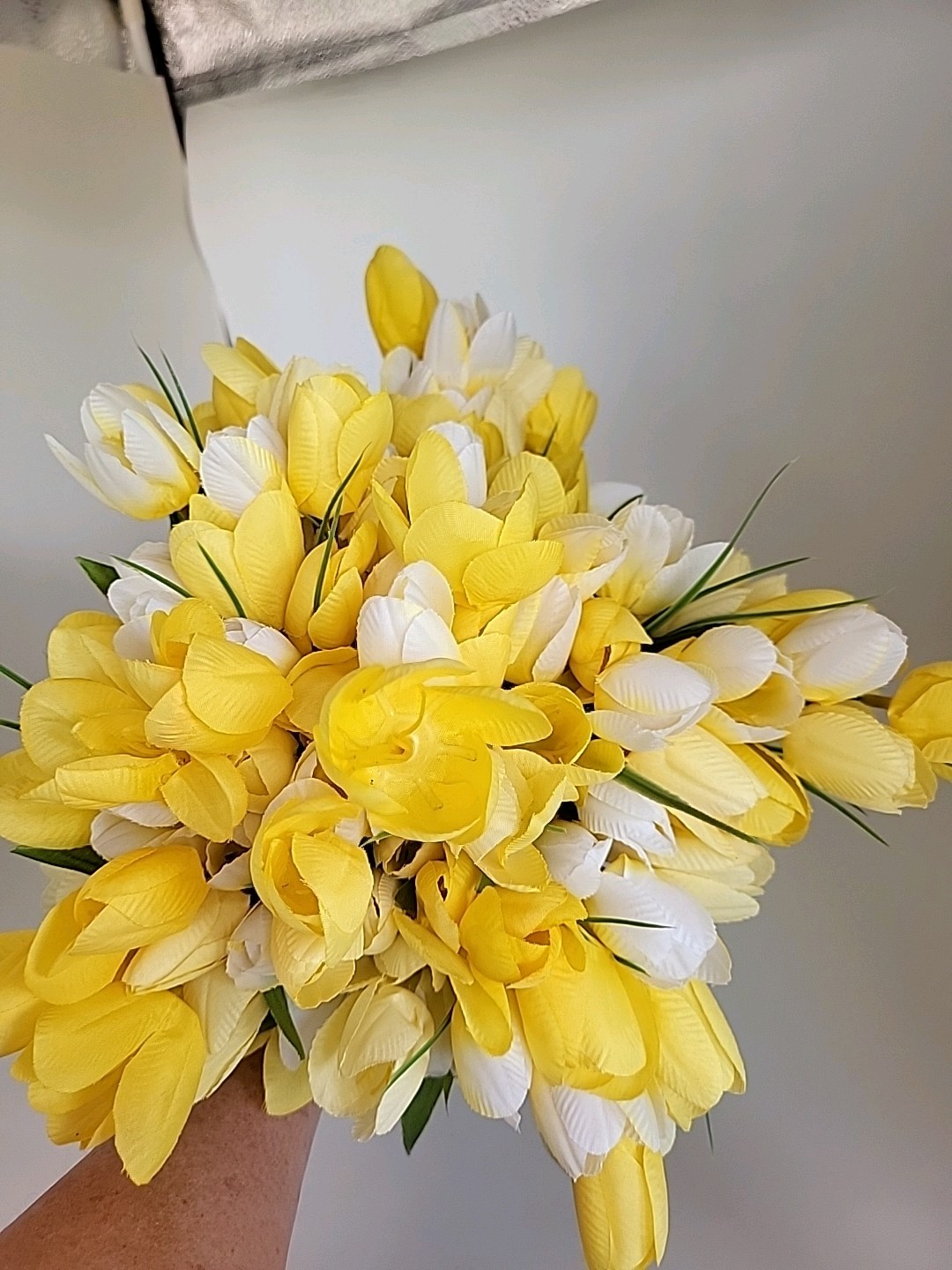 6 bunches of artificial faux tulips flowers Yellow And White
