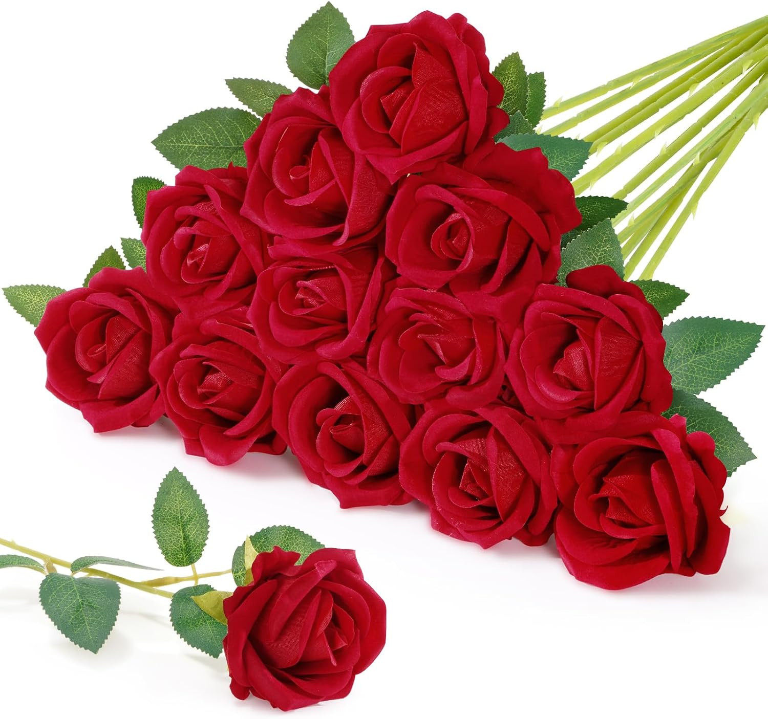 Classic Red Artificial Roses Flowers, Faux Long Stem Silk Roses Bulky for DIY…