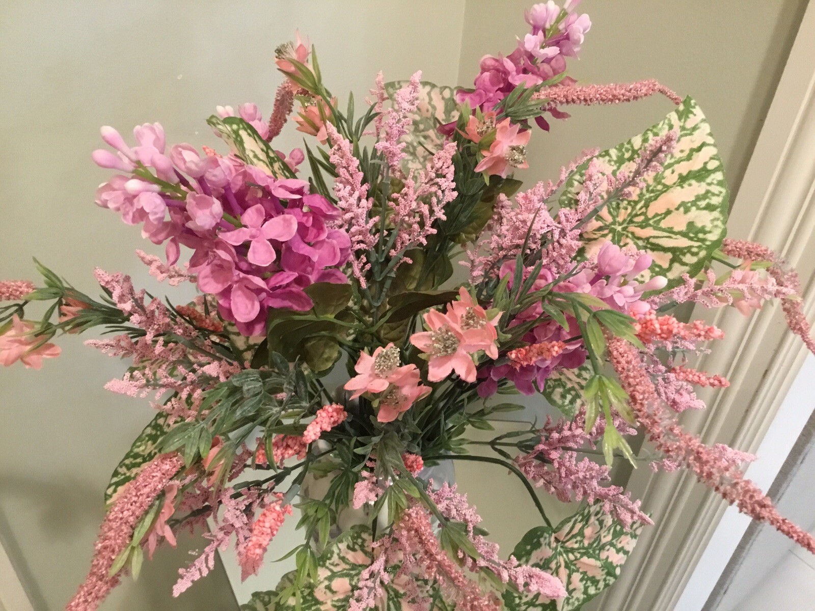 Artificial Floral ARRANGEMENT Flower Pink White Vase 19 Inches tall 18 Inches