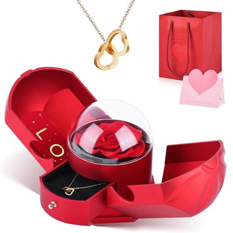 Preserved Red Real Ros Heart Necklace Eternal Rose Gifts Valentines Mothers Day