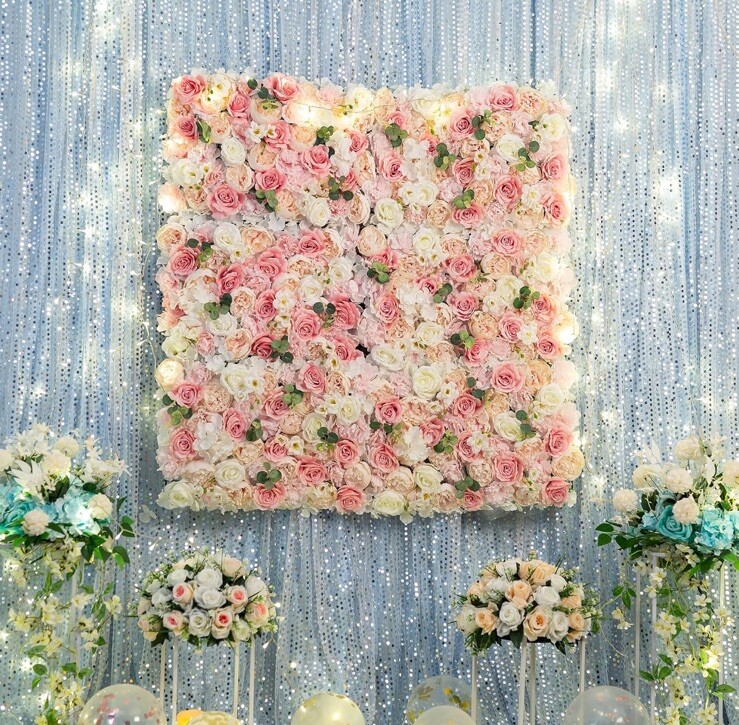 Flower Wall Panel Floral Backdrop-6pc. 24″ X 16″ For Wedding, Party, Decor-Pink