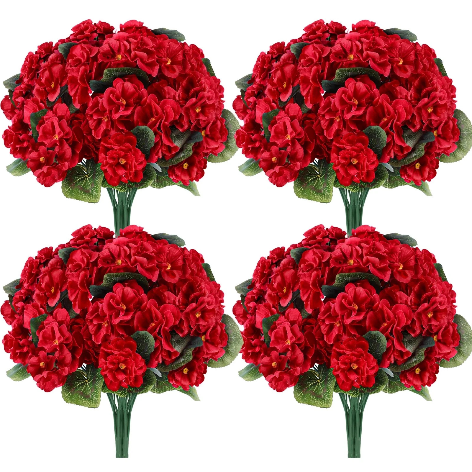 6 Pack Red Artificial Geraniums Flowers for Outdoors UV Resistant Faux Flowers f