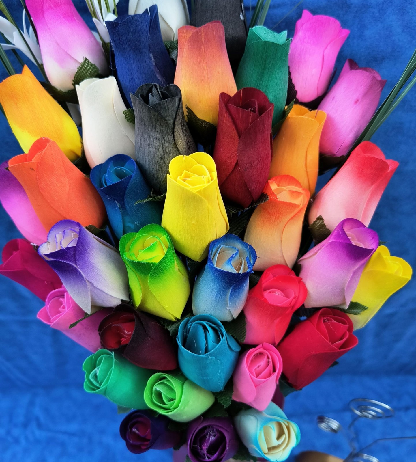 Assorted Colors Wooden Rose Closed Bud Bouquets 3 Dozen Artificial Flower Decor