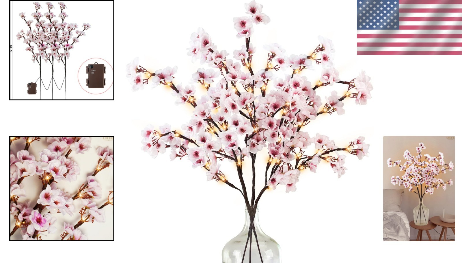 Battery-Operated Cherry Blossom Branch Lights – 3PCS for Indoor & Outdoor Decor