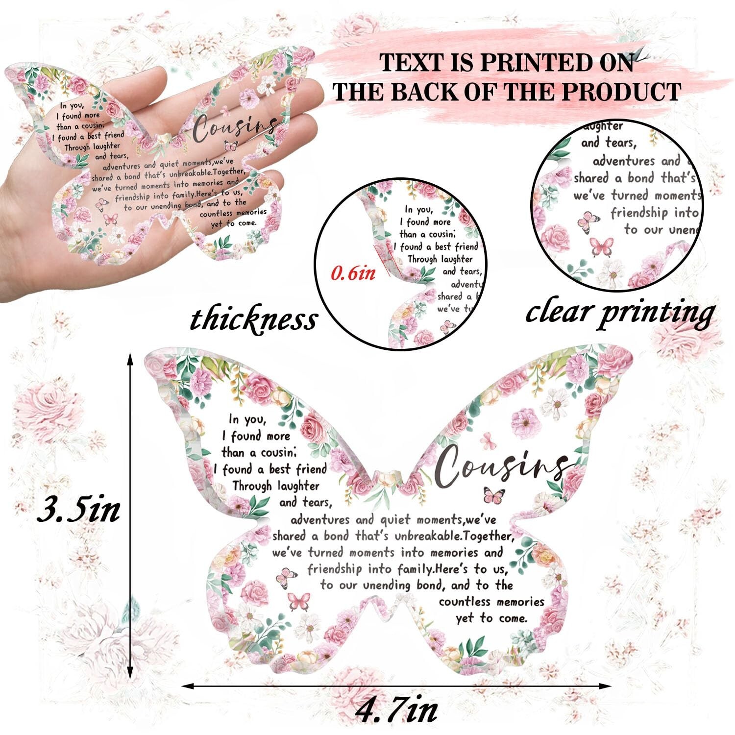 Butterfly Shaped Acrylic Gifts for Cousin – Pink flower Christmas Decoration …