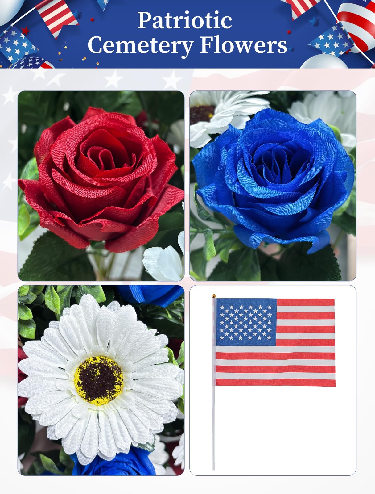 Memorial Day Flowers for Cemetery 2 Pcs Outdoor Grave 250th Anniversary USA D…