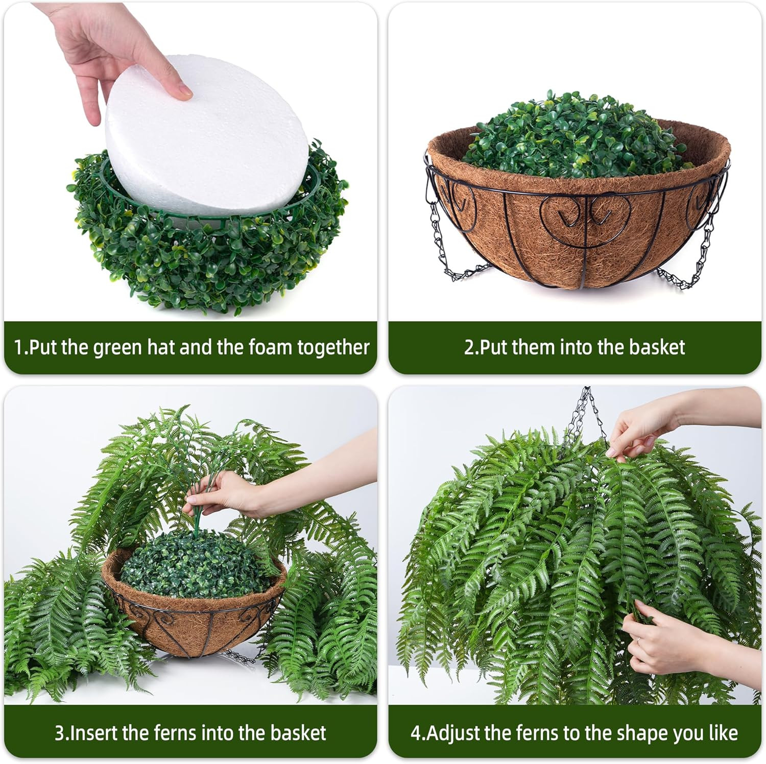 Artificial Hanging Plants Outdoor, UV Resistant Fake Fern Faux Greenery for outs
