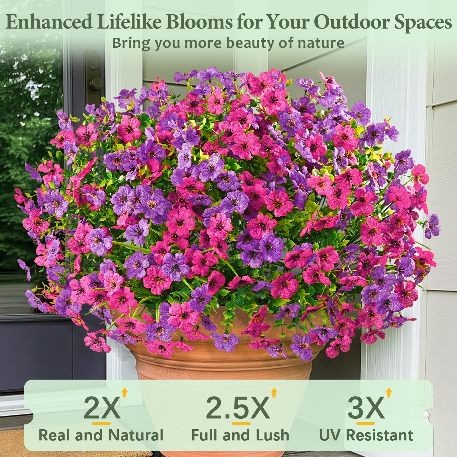 12 Bundles Artificial Flowers for Outdoors UV Resistant Garden Fuchsia+Rose Red