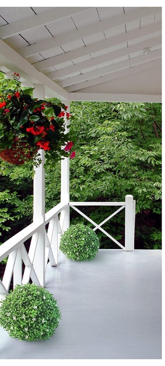 GARDEN SPHERES 13.8 Inch Topiary Balls Set If Two With White Flowers
