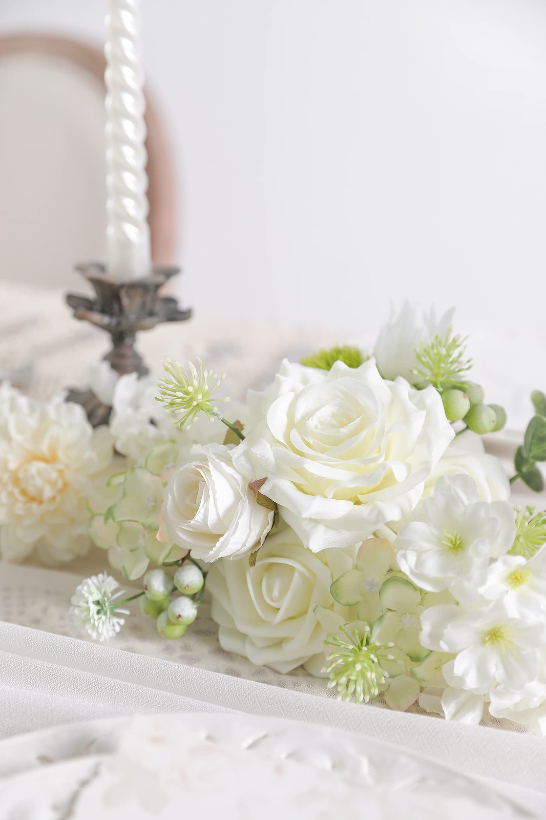 White Artificial Flower Box Set Silk Fake Flowers For DIY Wedding Decor