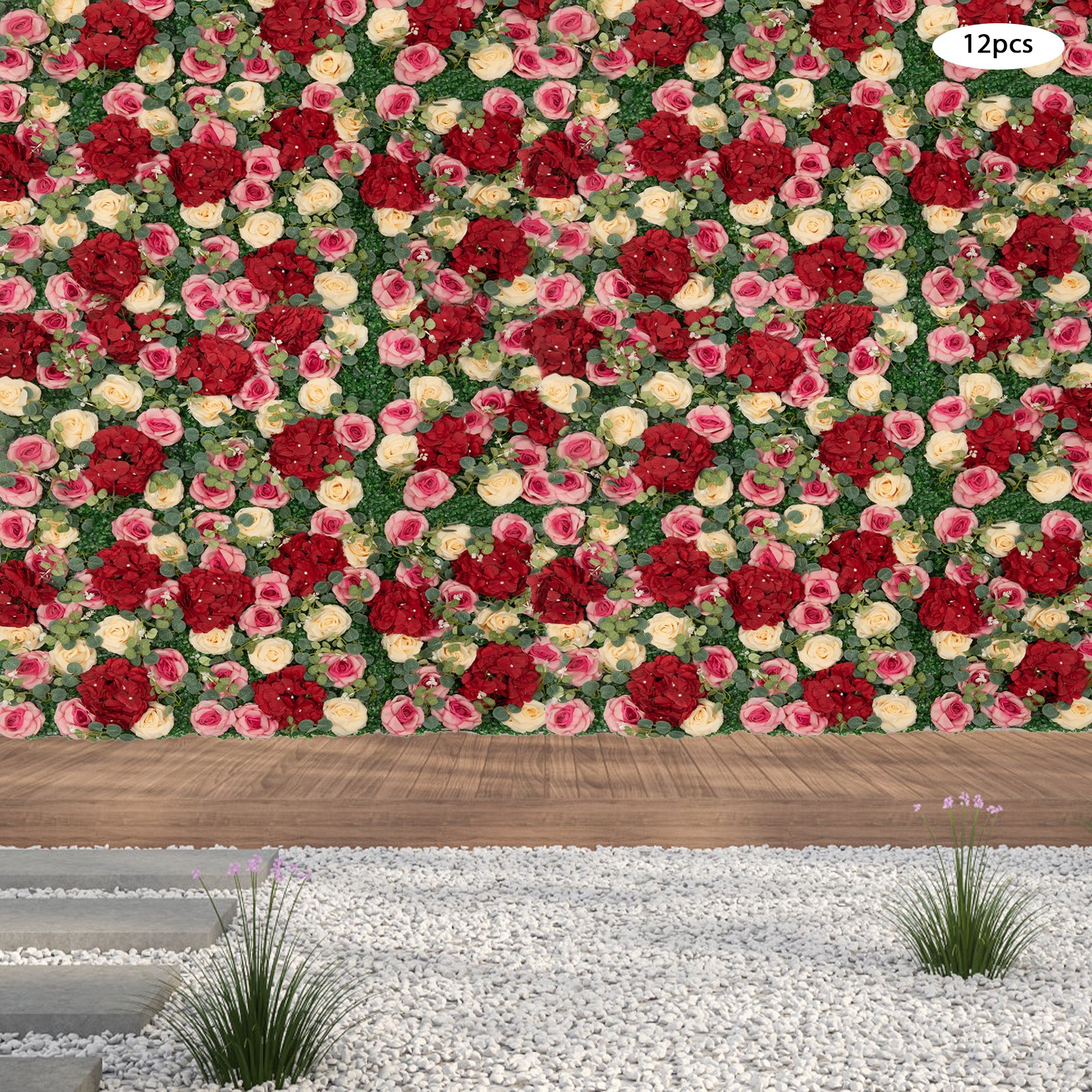 12Pcs Artificial Flower Wall Panel Backdrop Wedding Rose Hydrangea Flower Decor