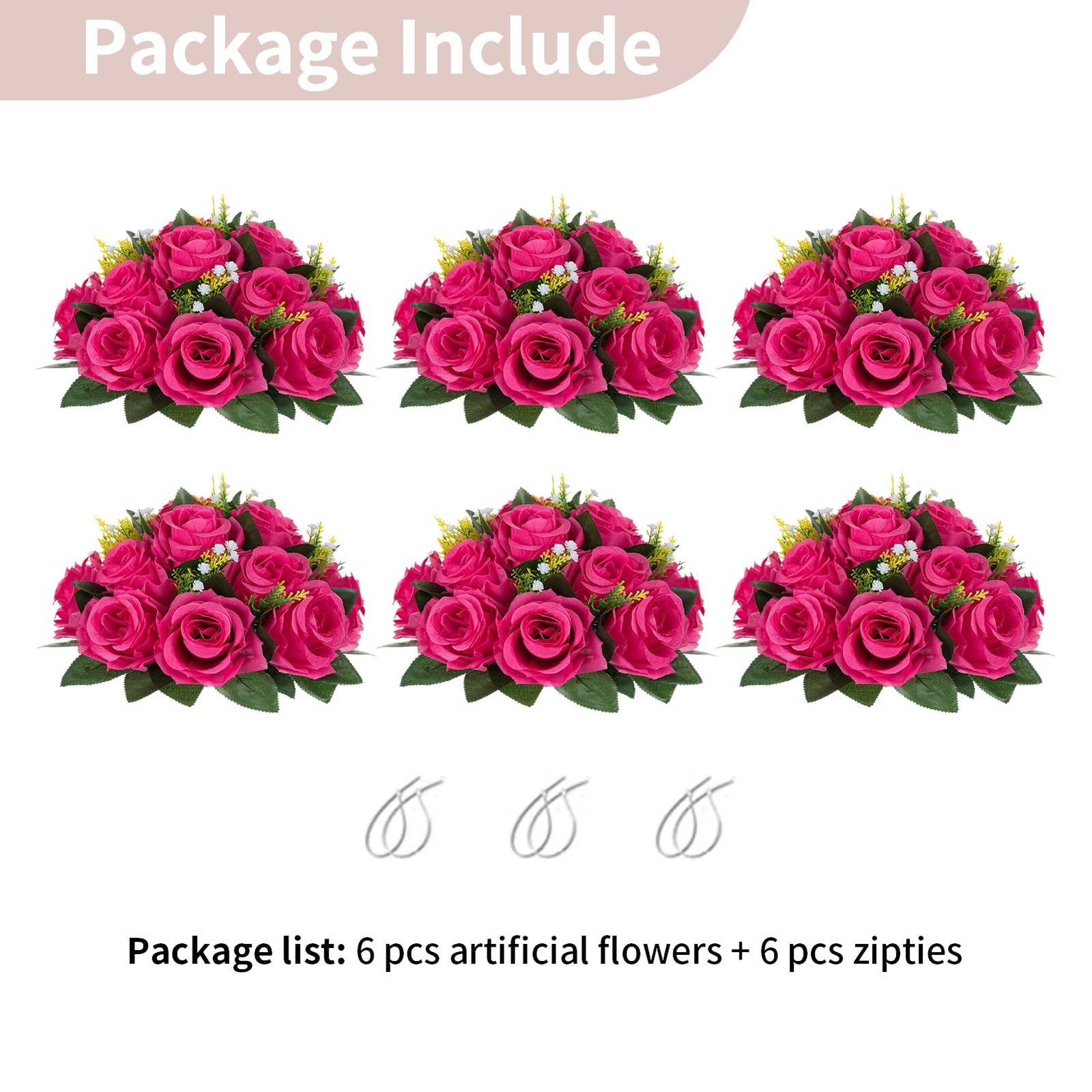 NUPTIO Flower Ball for Table Centerpieces 6 Pcs Hot Pink Artificial Rose Kiss…