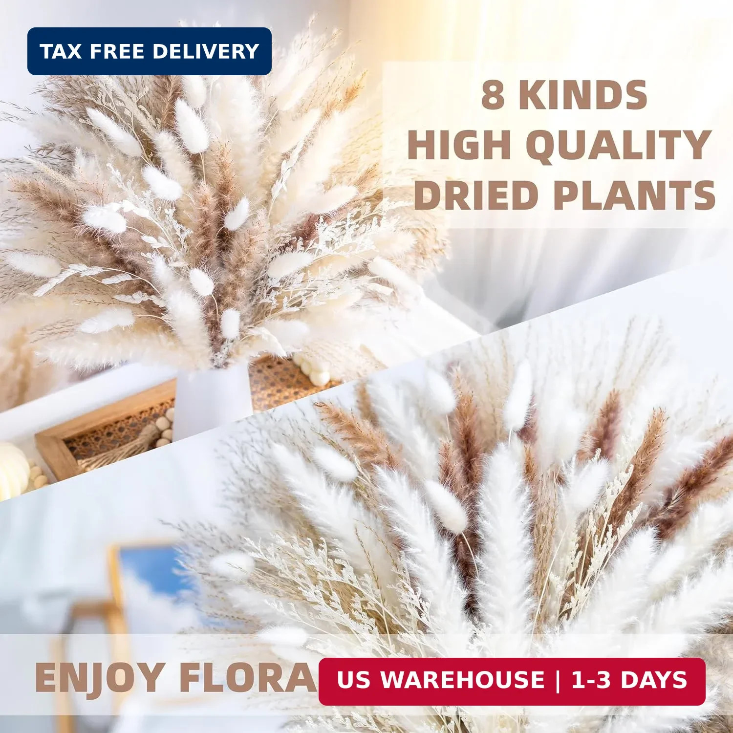 96PCS Natural Dried Pampas Grass Boho Home Decor Bouquet Phragmites Dried Flower