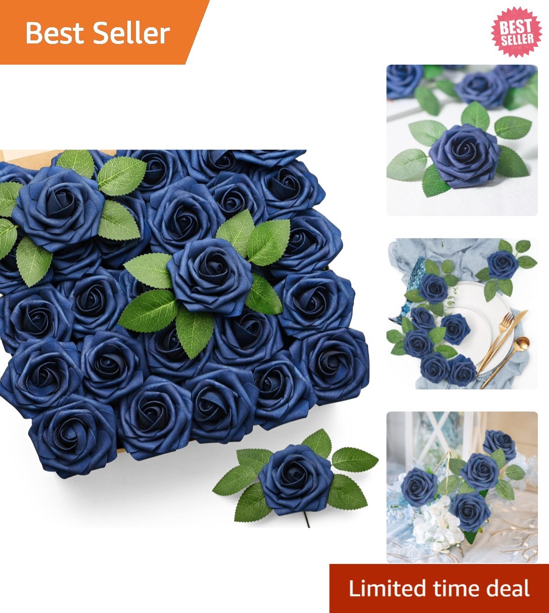 Elegant 50 Pcs Faux Navy Blue Roses – Perfect for Bridal Showers & Home Decor