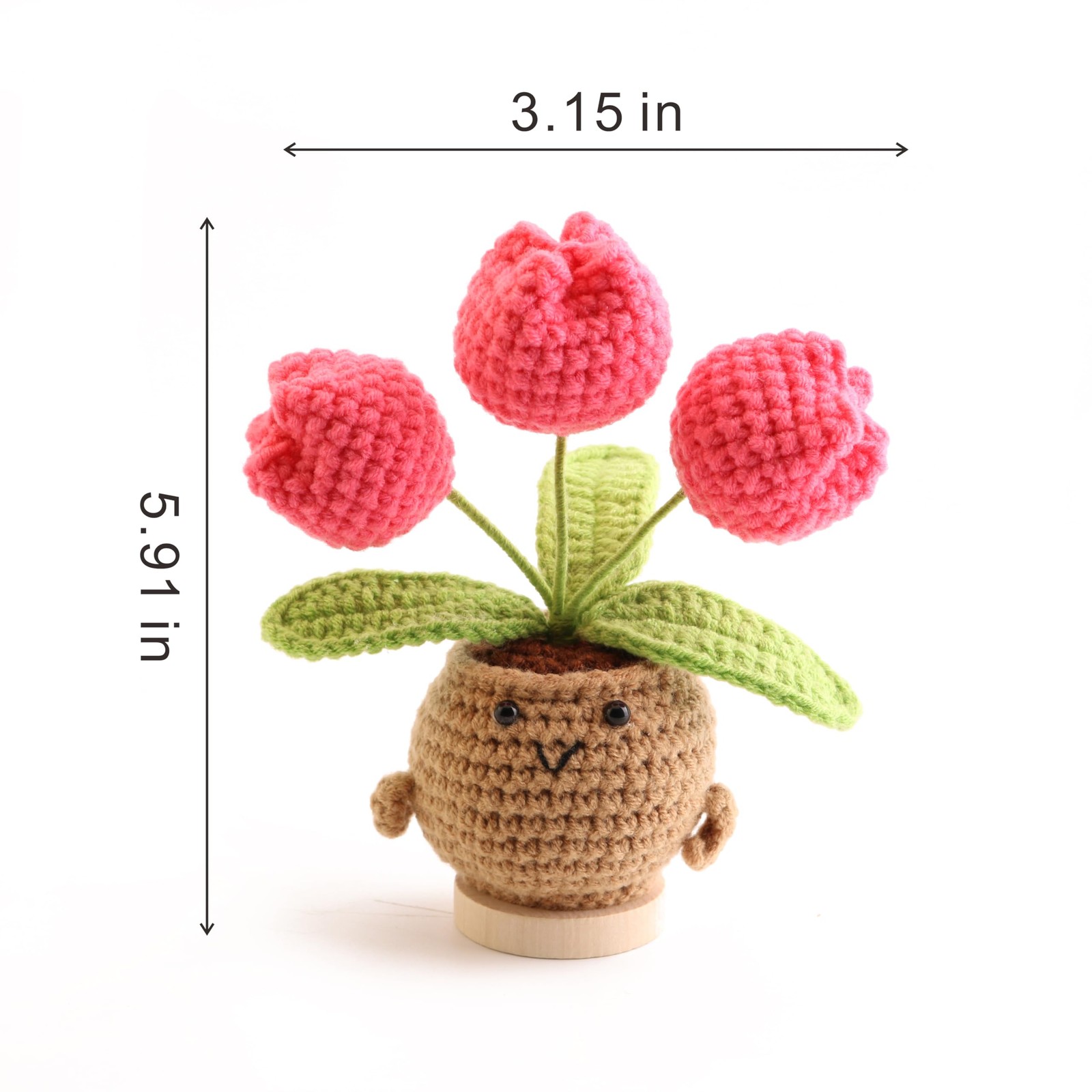 Crochet Mini Tulip Wool Potted Doll HandMade Desk Souvenir Rose Red 1 PC