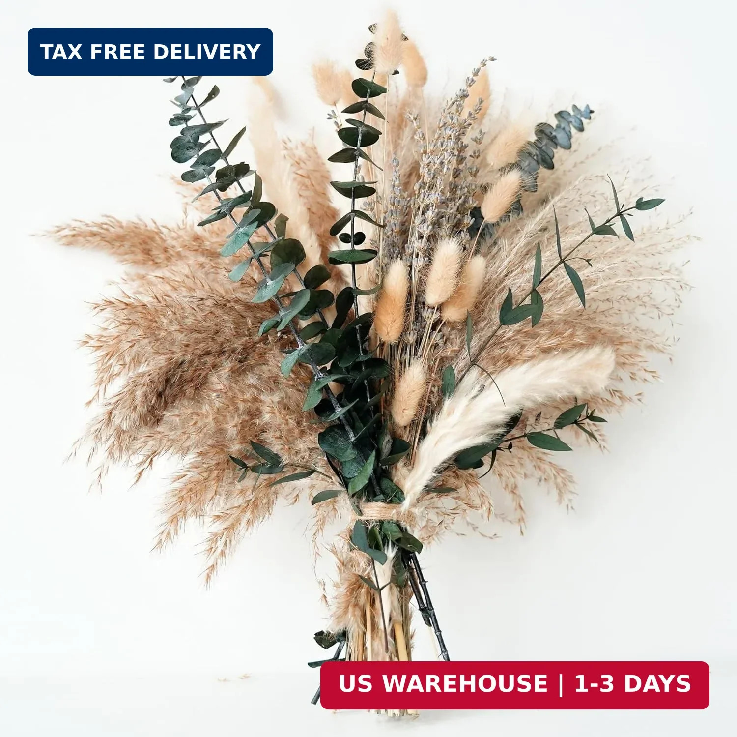 Green Pampas Grass Boho Bouquet – Exquisite Lavender and Eucalyptus Dried Flower