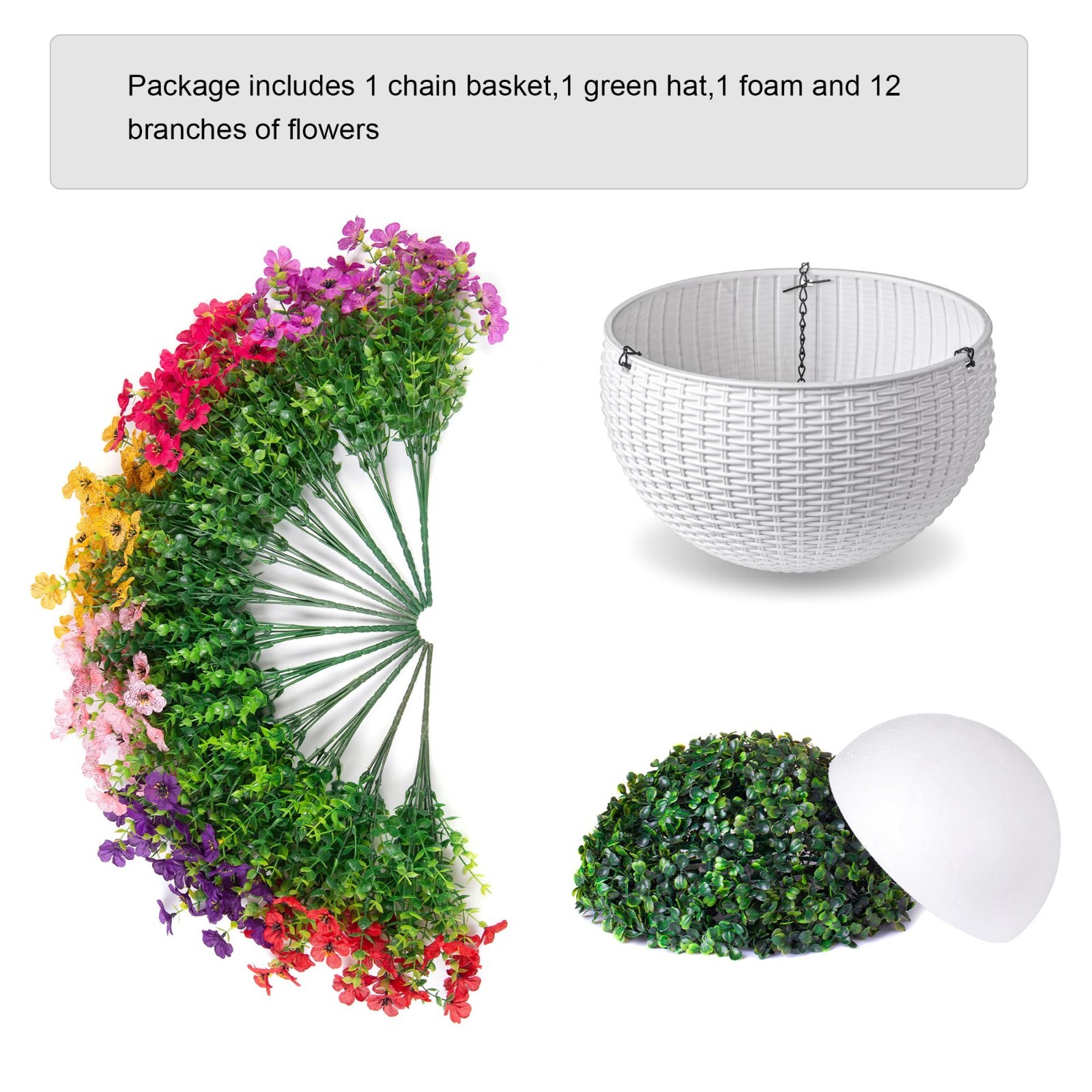 Colorful Faux Hanging Flowers Basket – Silk Daisy Plants for Outdoor Patio Garde