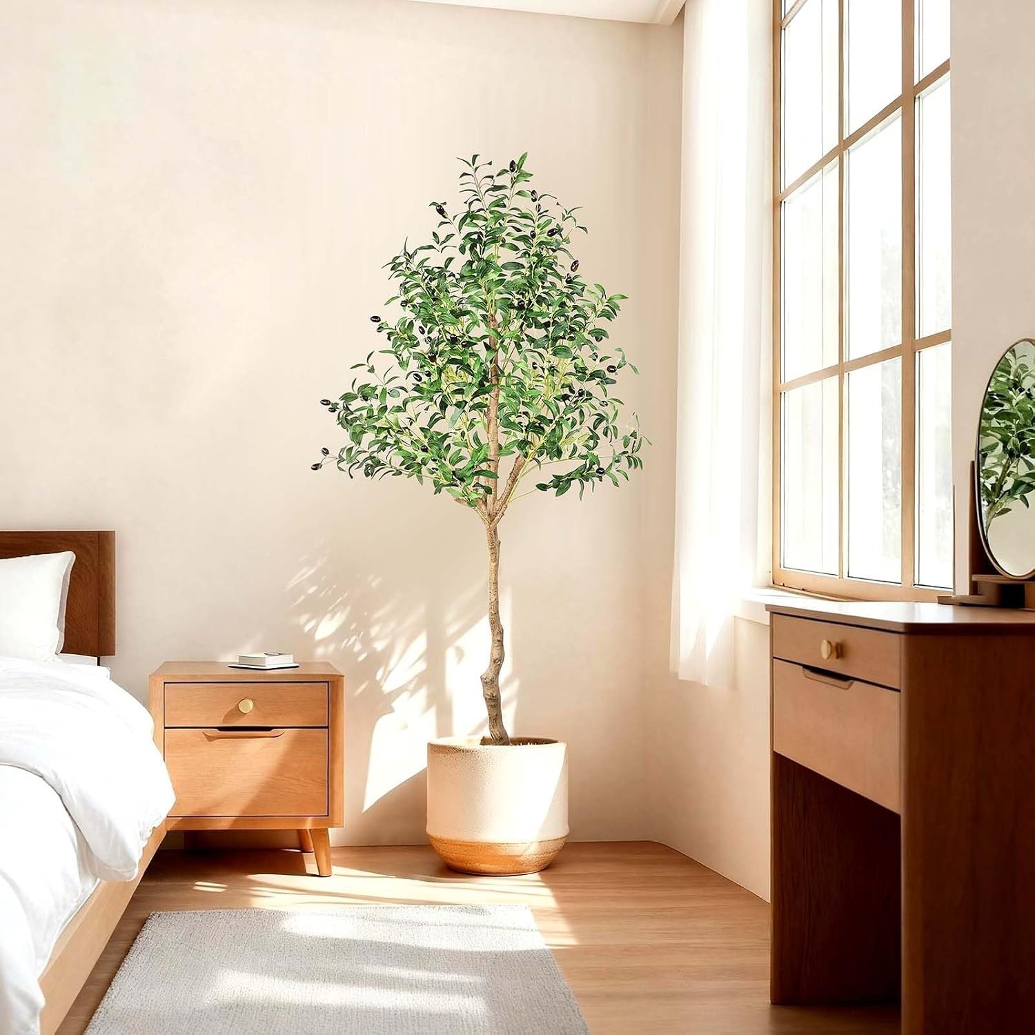 Artificial Olive Tree 6FT Tall Fake Plant with Planter 72in Realistic Trunk