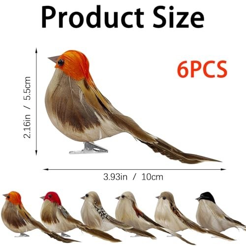 6PCS Clip-On Artificial Birds – Realistic Sparrow Ornaments for Garden & Home De