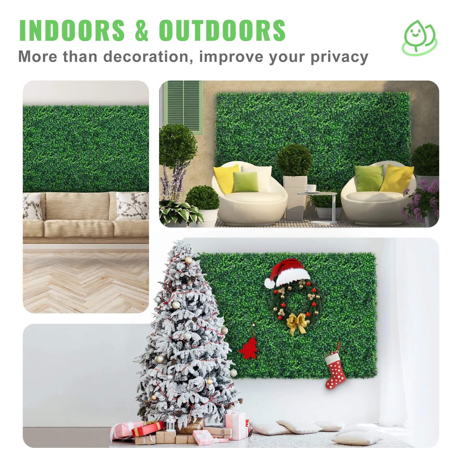 20″x20″ Artificial Boxwood Hedge Panel Double Color Lvy Leaf Fence Indoor Decor