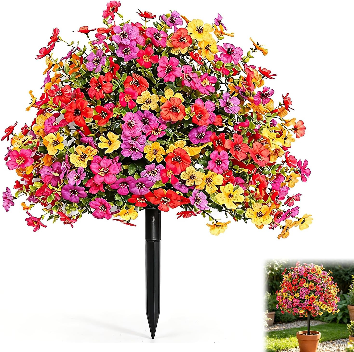 Artificial Petunias with Ground Stake, 22″ Faux Flowers for Outdoor Planters, Li