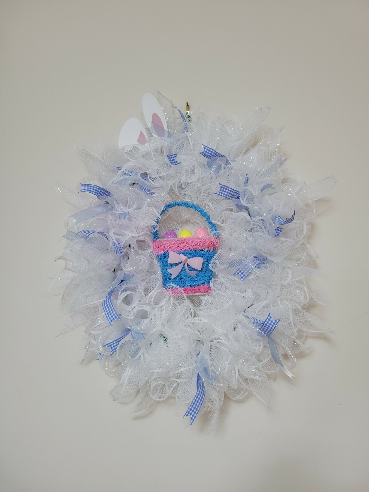 Welcome EASTER egg basket blue yellow purple pink SPRING Wreath Deco Mesh Door