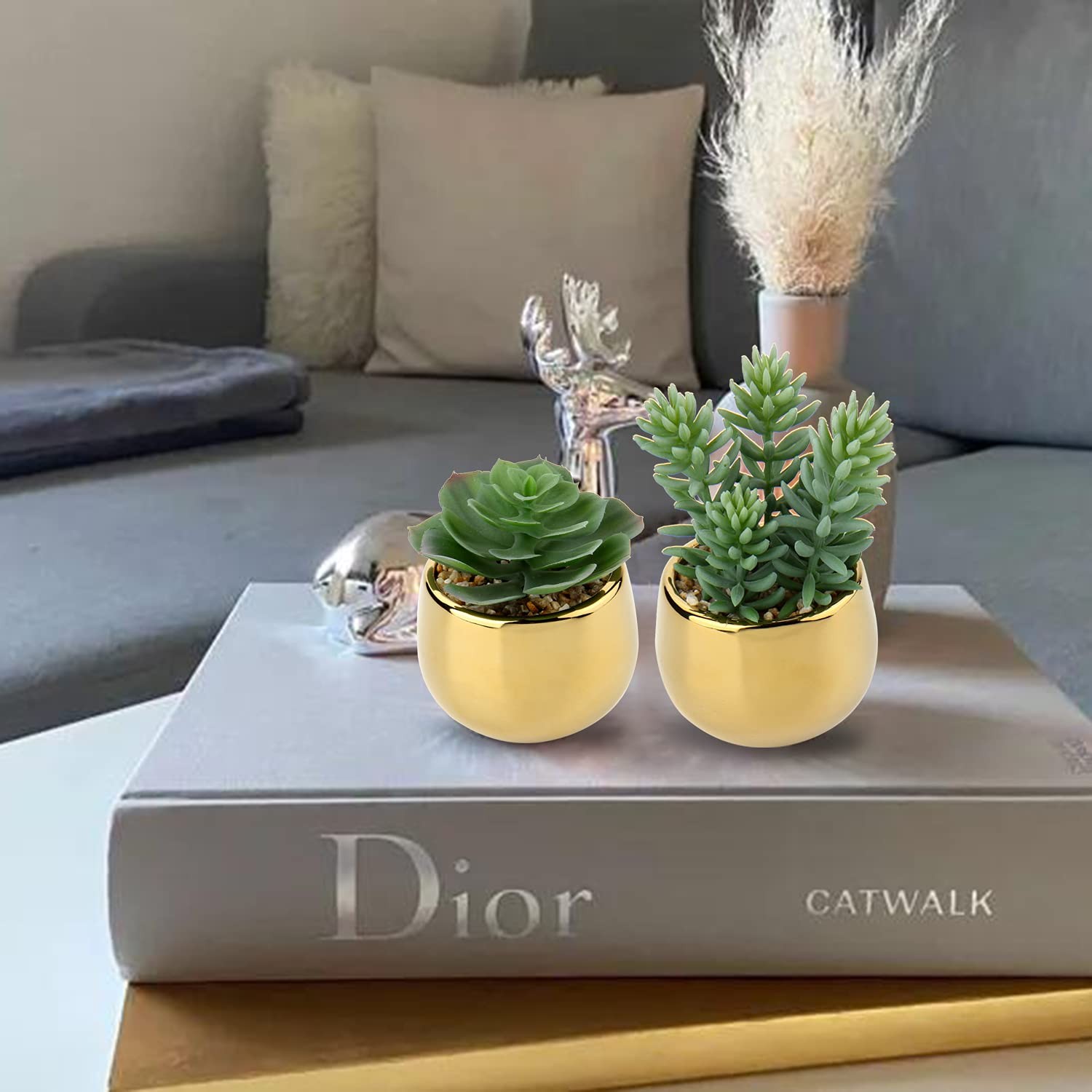 Briful Small Artificial Succulents in Pots Set of 3 Realistic Faux Plants with