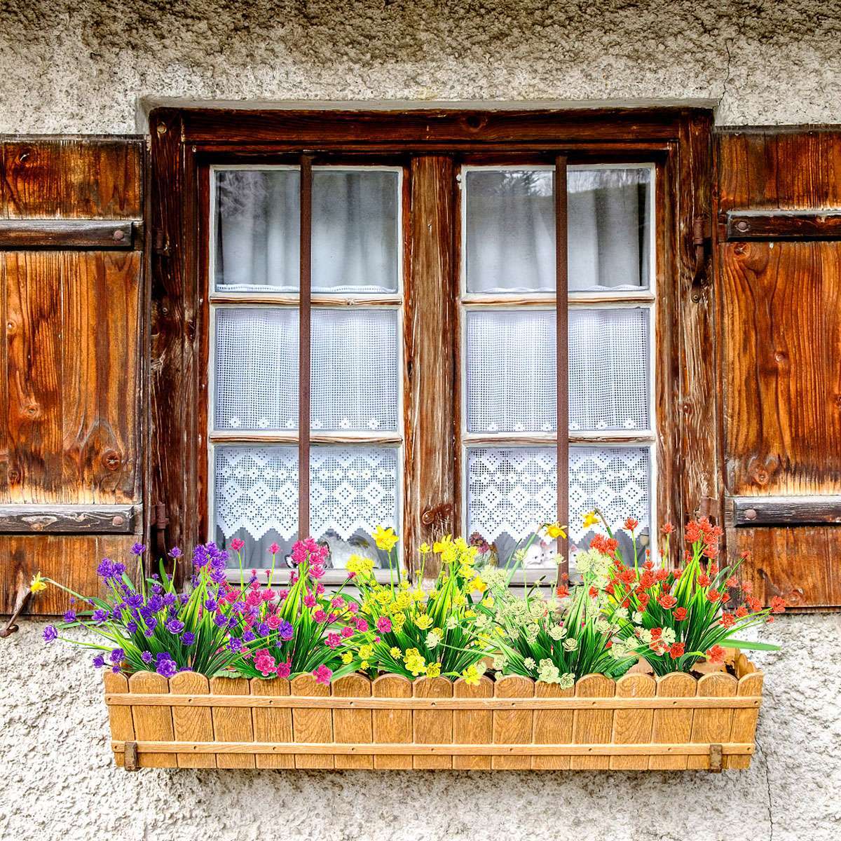 2 Bundles Artificial Fake Plastic Flowers for Outdoor Decoration UV Resistant