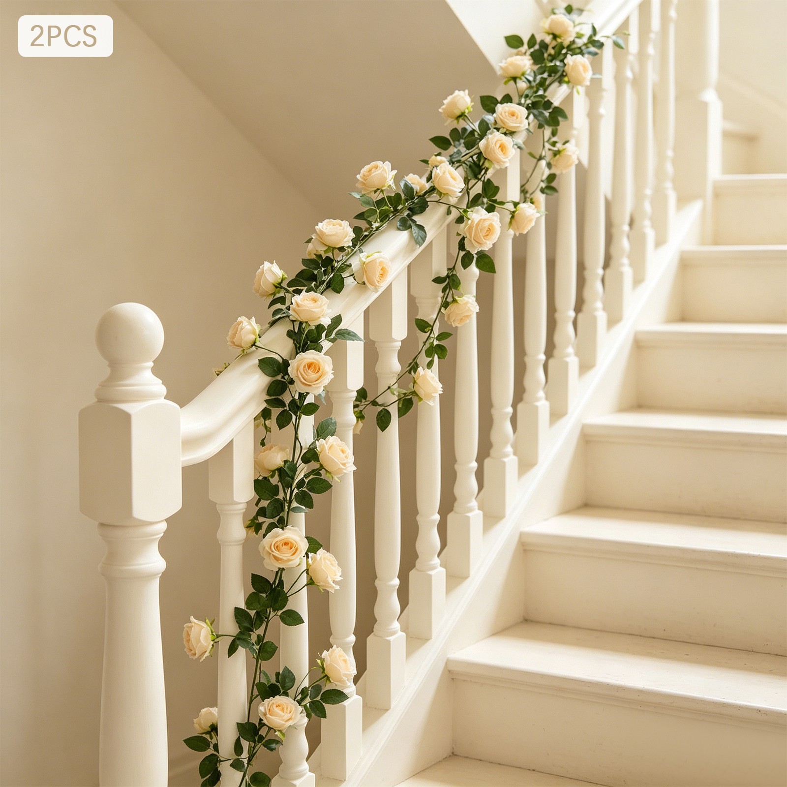 2PCS 74.8in Length Bendable Simulated Rose Vine For Wedding Arches Or Parties