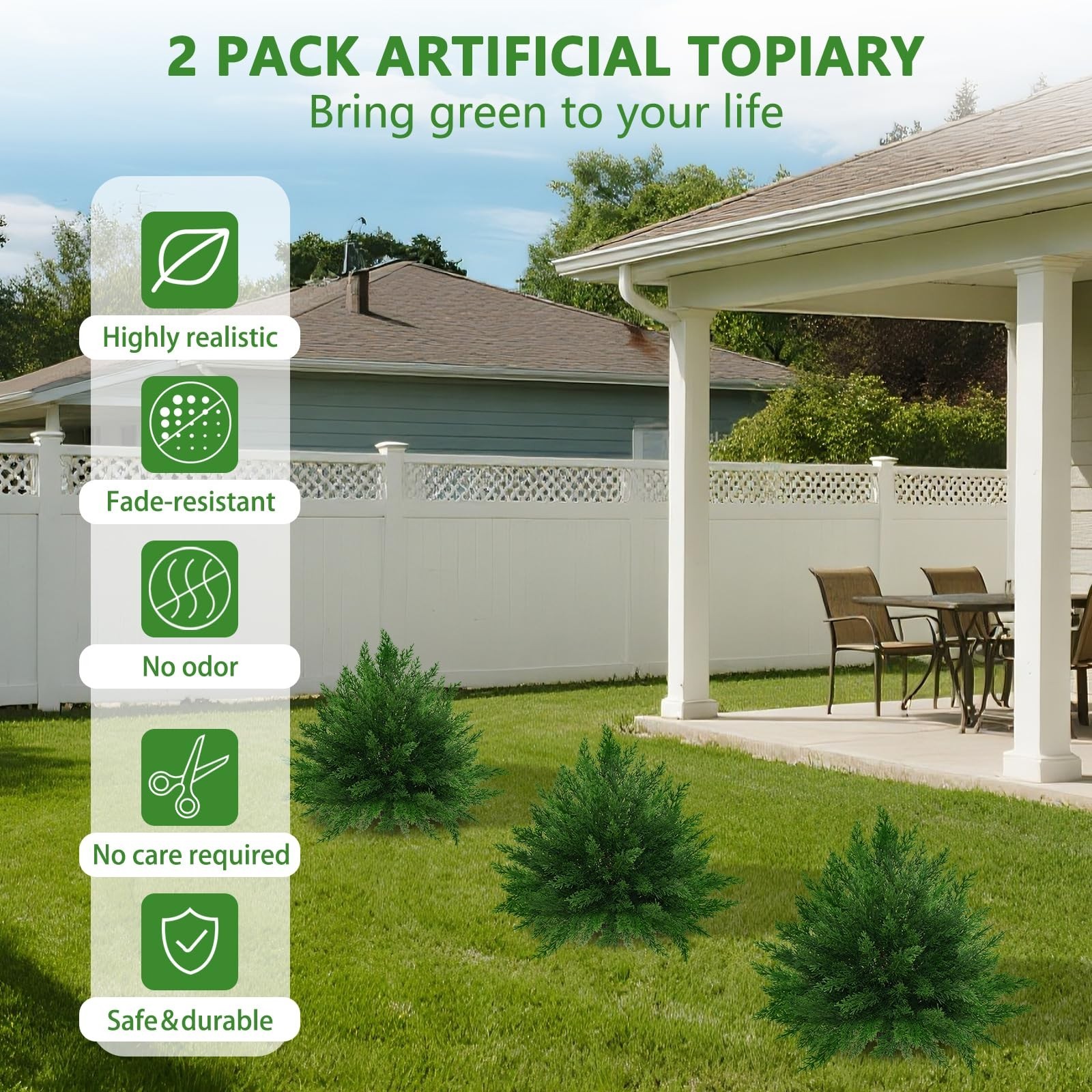 23″ Artificial Cypress Topiary Ball Trees – 2 Pack Faux Shrubs, UV Resistant Out
