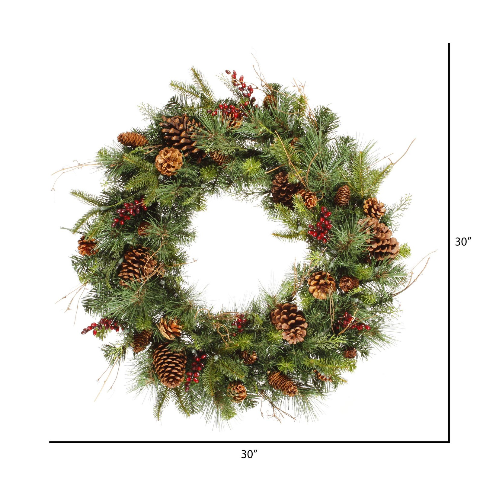 Vickerman 30″ Cibola Mixed Berry Unlit Artificial Christmas Wreath in Green