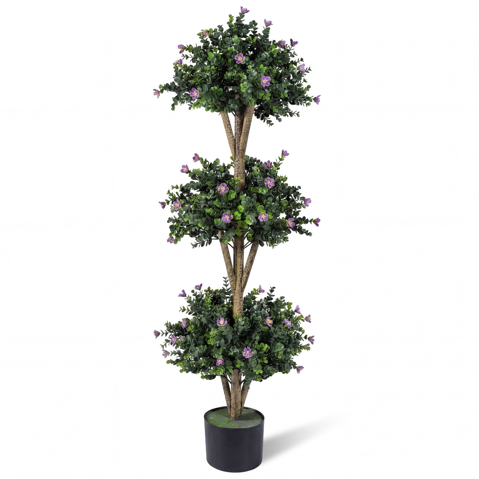 51” Artificial Triple Ball Boxwood Topiary Tree with 59 Blossoms for Porch Home