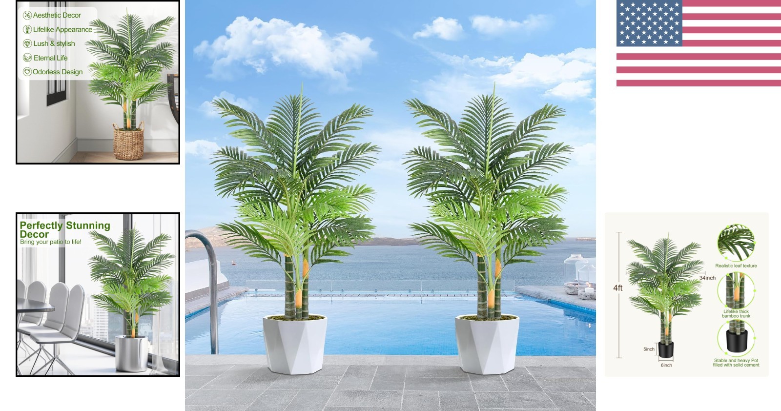 Luxury 4ft Triple Golden Cane Palm Artificial Tree – Indoor/Outdoor 2-Pack
