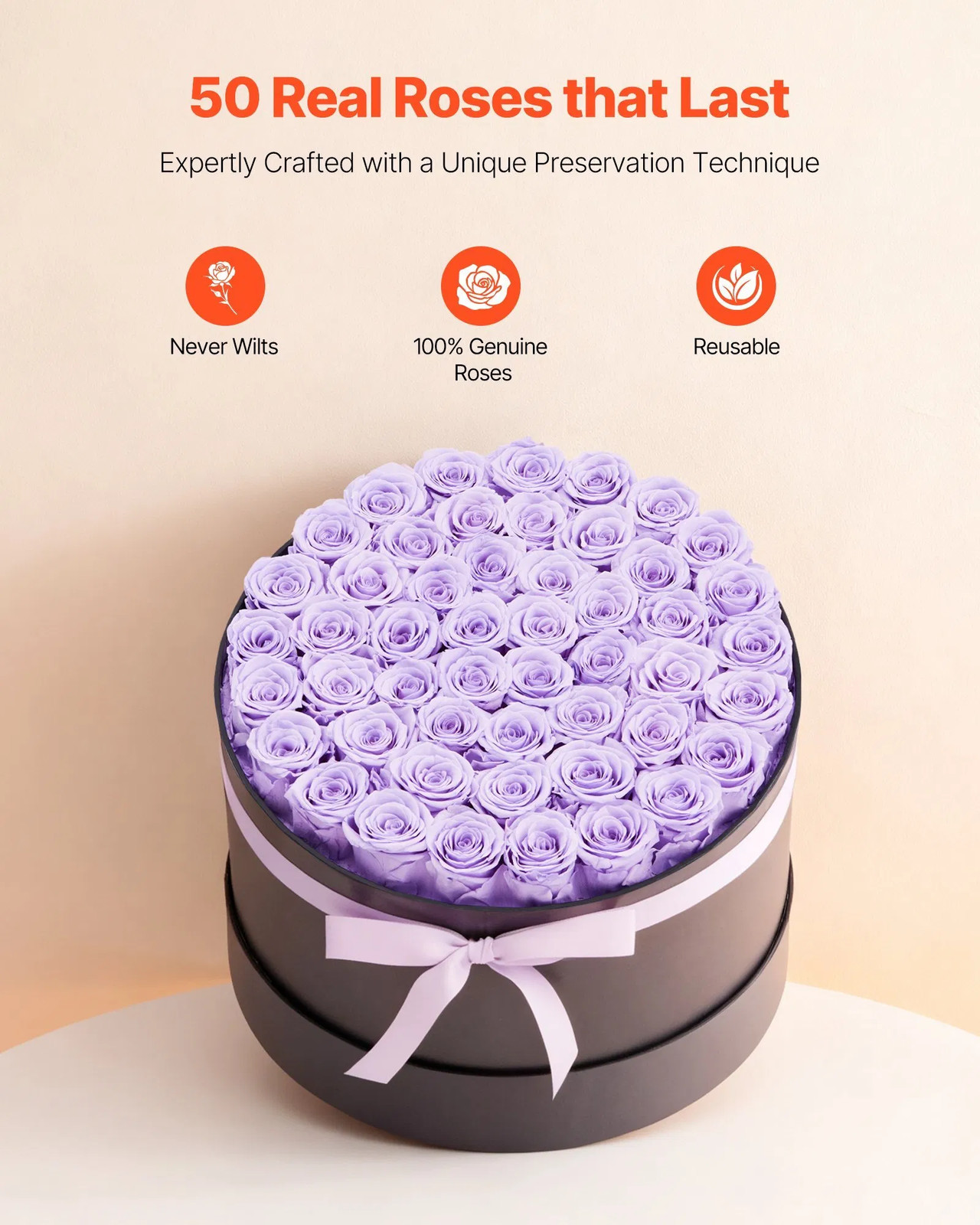 Forever Flowers, 50 Preserved Roses in a Box, Eternal Flowers Immortal Bouquet B
