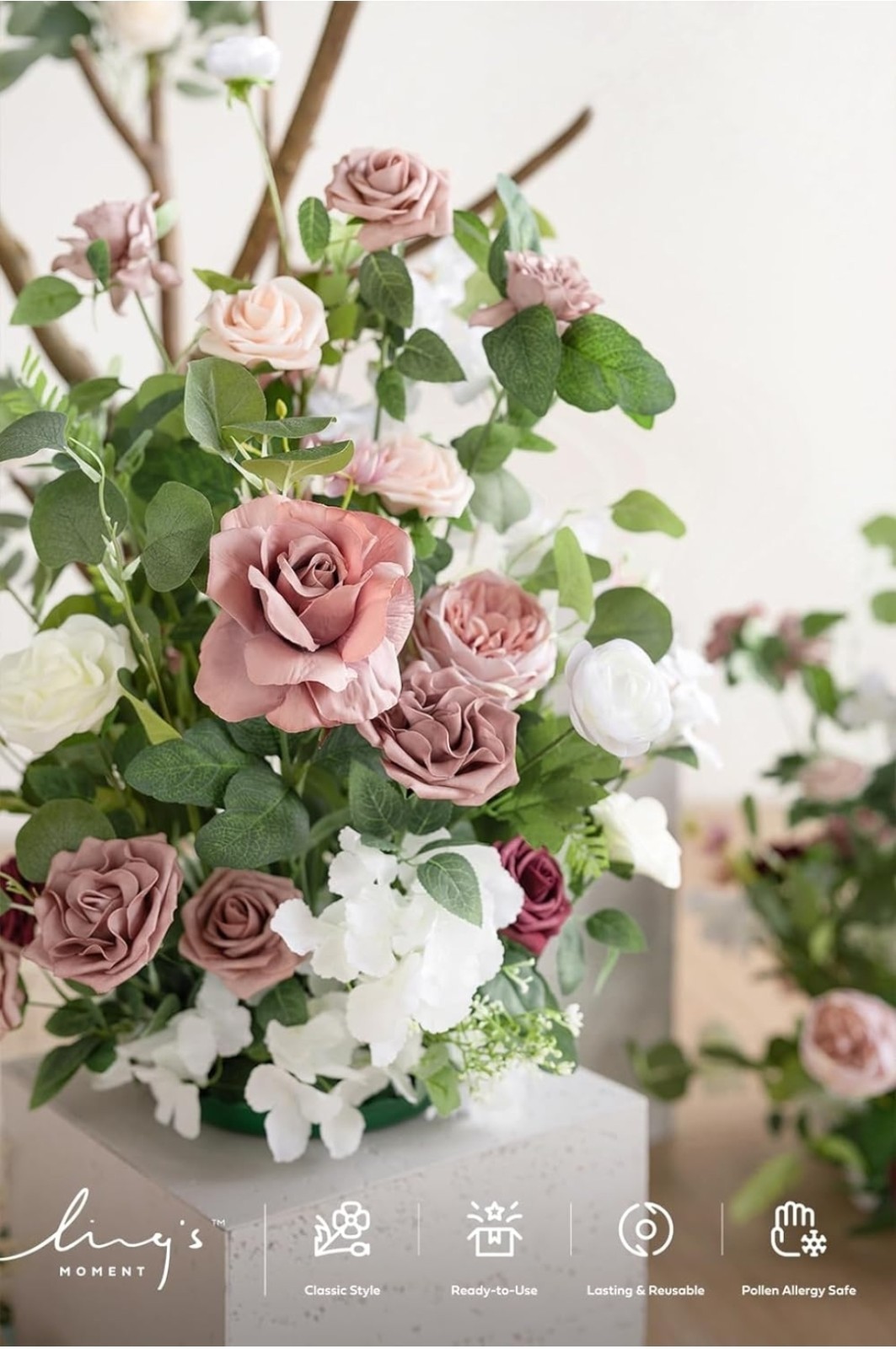 Ling’s Moment 41″ Free-Standing Pink Dusty Rose Wedding Flowers for Party Events