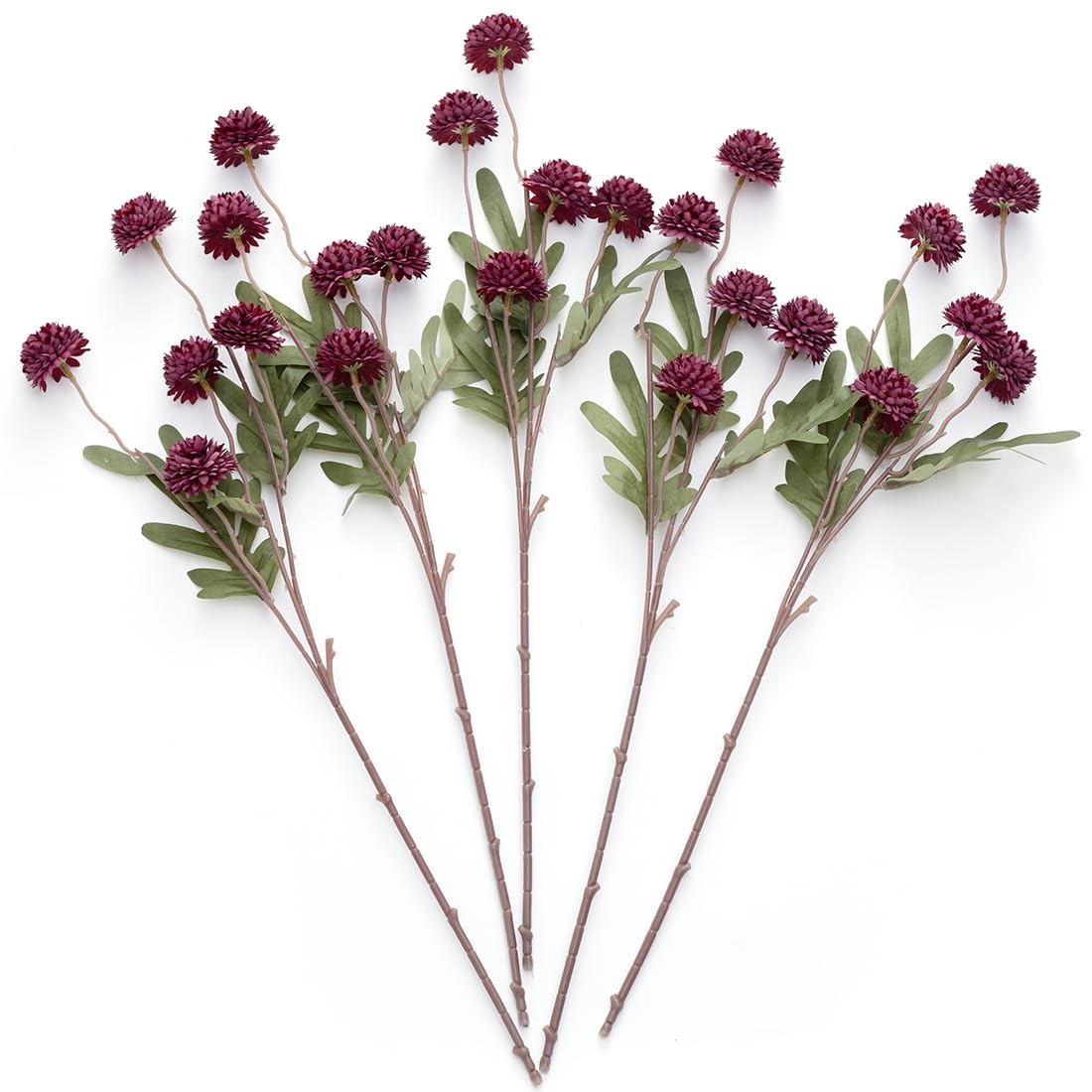 5 PCS Burgundy Artificial Pompon Mum Flowers Silk Mini Chrysanthemum Ball