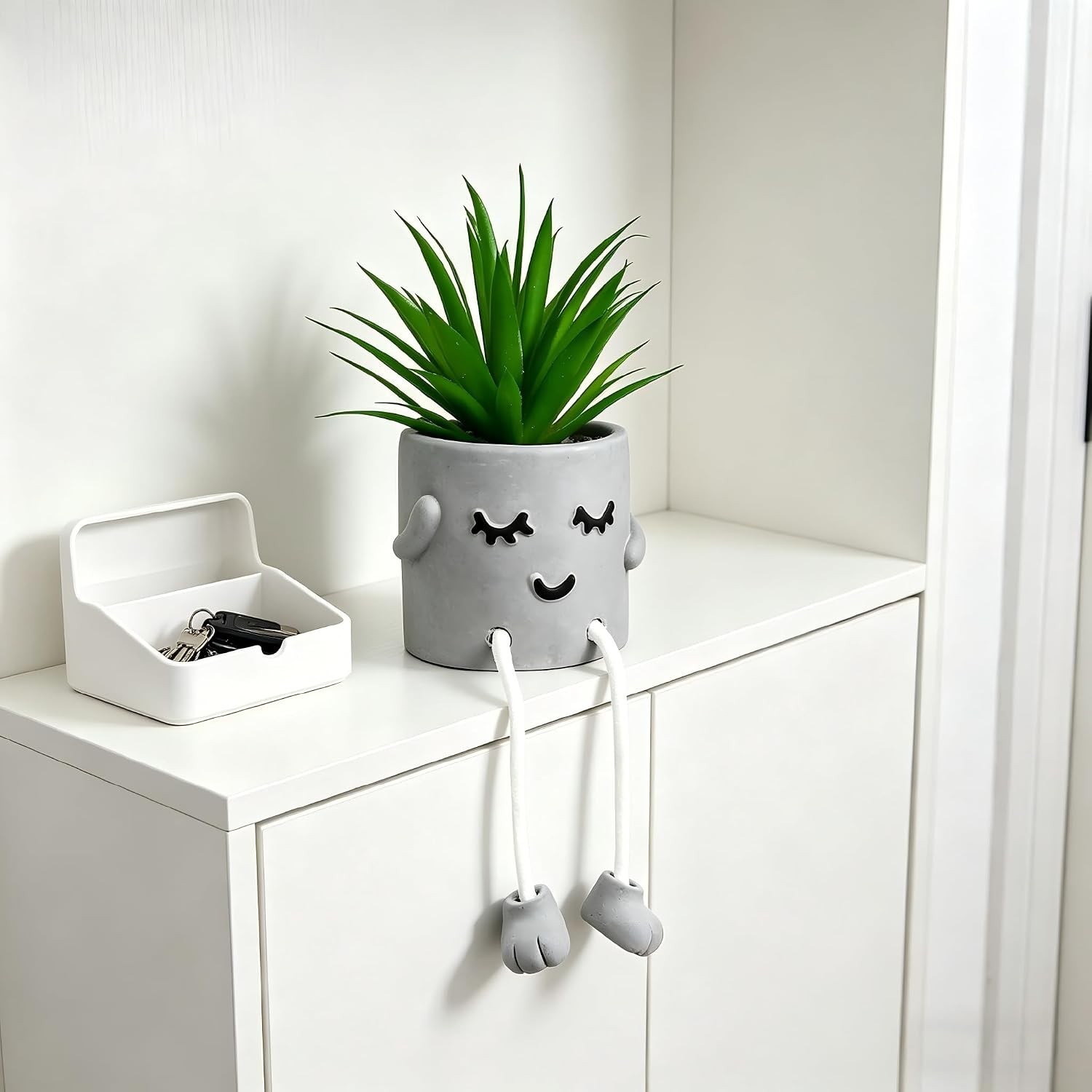 Small Decorative Fake Succulent Plant in Cement Pot – Ideal for Shelf Accent
