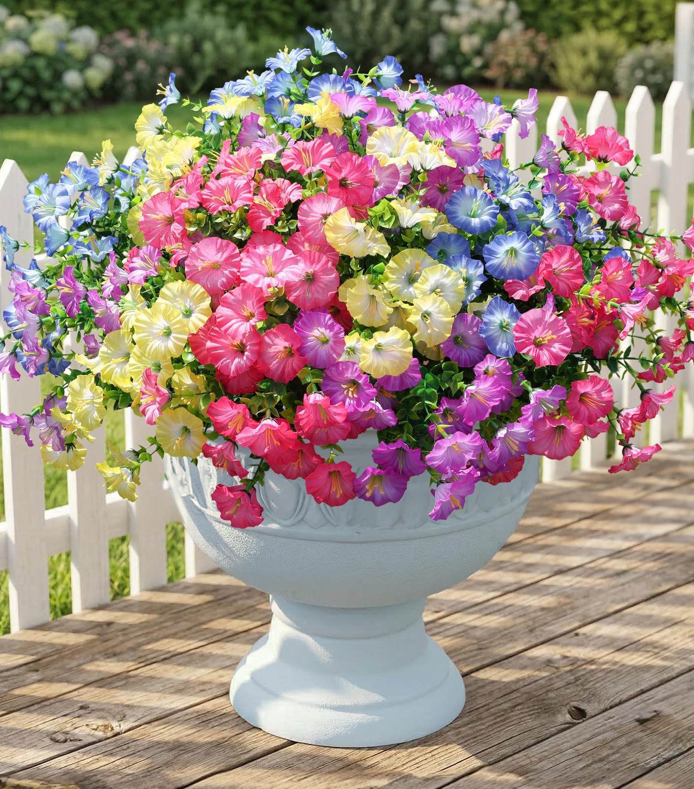 12 Bundles Artificial Morning Glory, Silk Eucalyptus UV Resistant Outdoor Decor