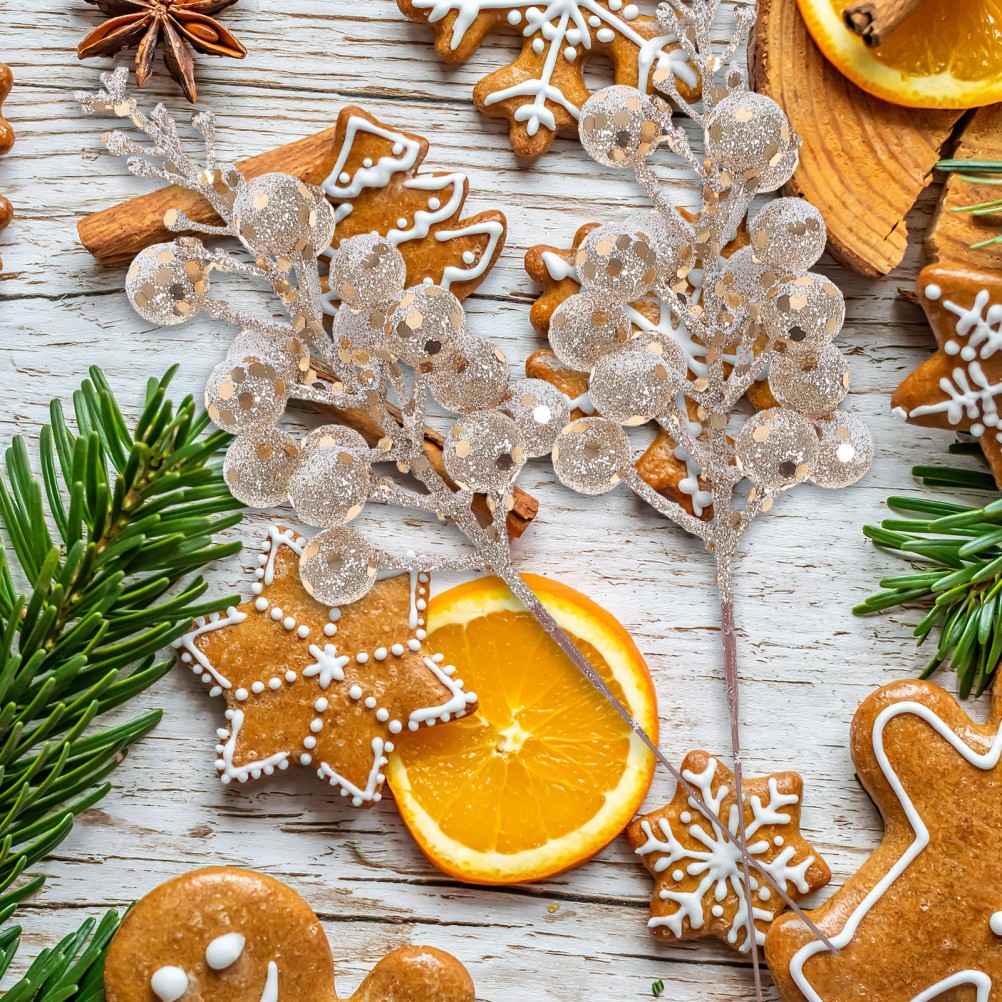 10 Pcs Faux Berry Stems Christmas Artificial Glitter Ornaments Berries