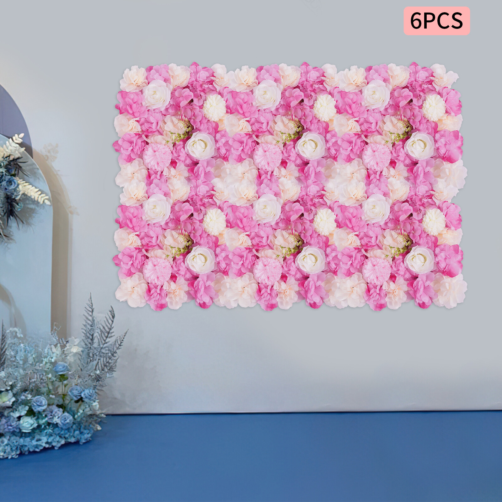 6Pcs Artificial Flower Wall Panels White Pink 15 X 15 In Rose Dahlia
