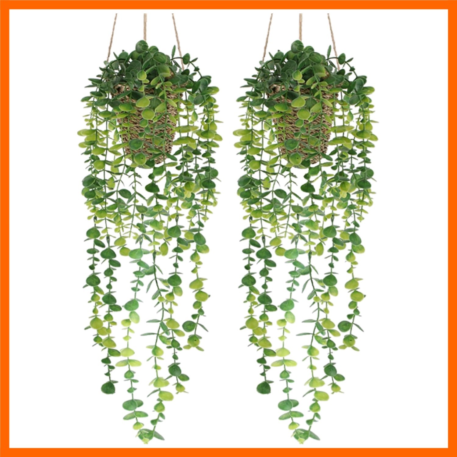 Fake Hanging Plant with Woven Basket, 2 Pack Artificial Hanging Plants, Faux …