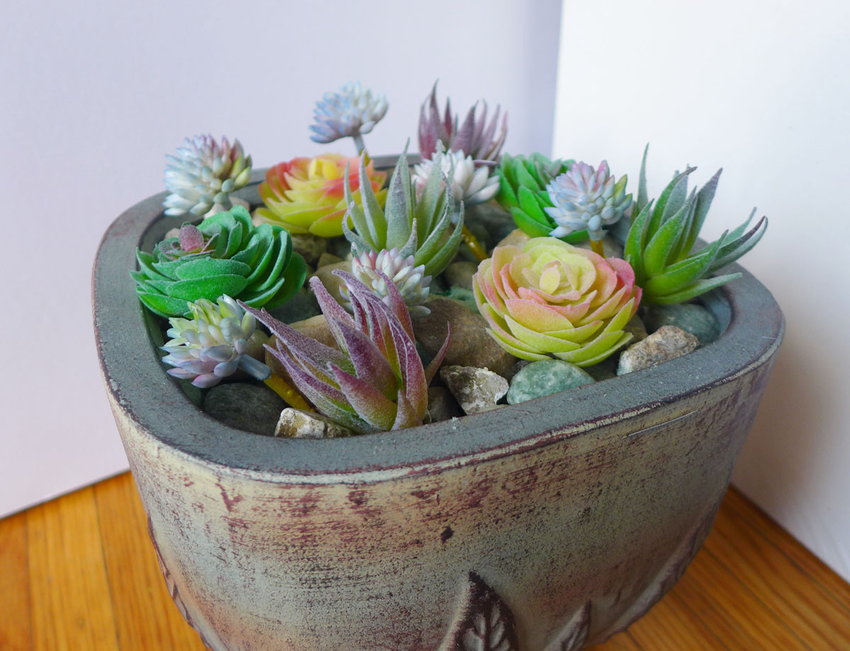 14 Pcs Mix Mini Artificial Flocking Grass Plants Succulents